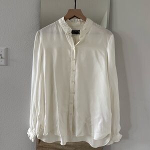 J. Crew Cream Button-Up Ruffle Cuff Blouse
